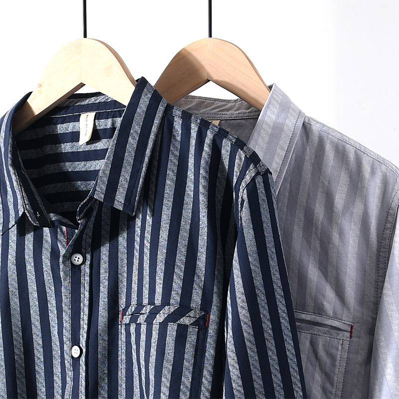 Herren Oxford Hemd Gestreift Langarm Casual Freizeithemd_voghion.com