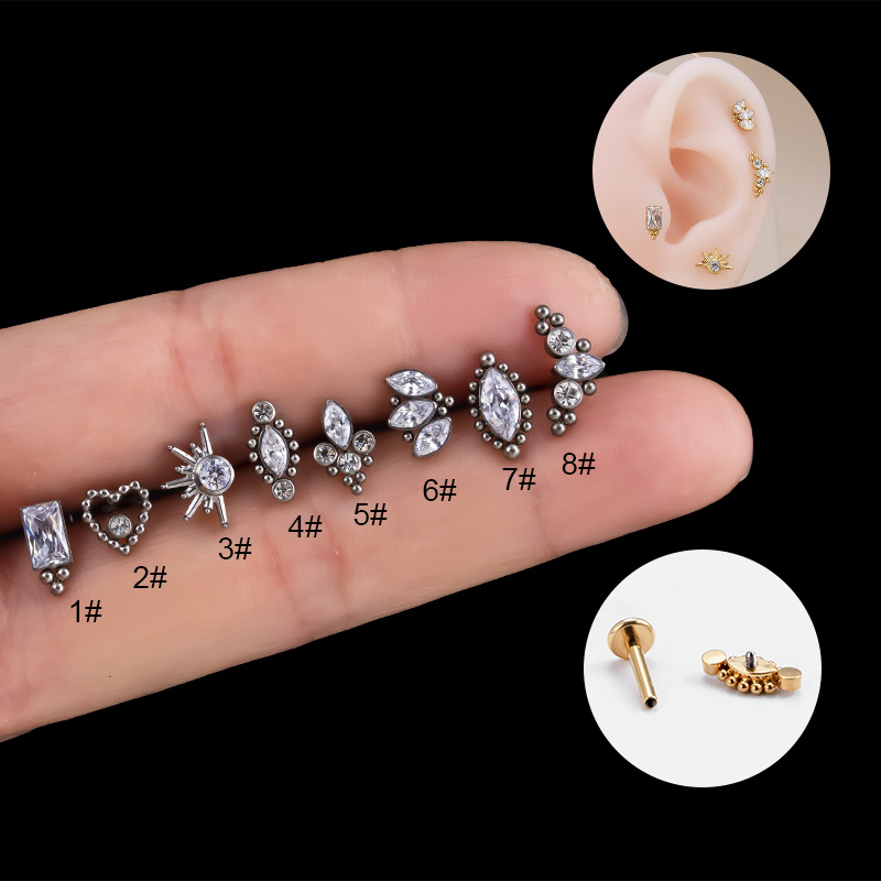 1 Piece Simple Style Heart Shape Crown Eye Inlaid Zircon Titanium Ear Studs display picture 2