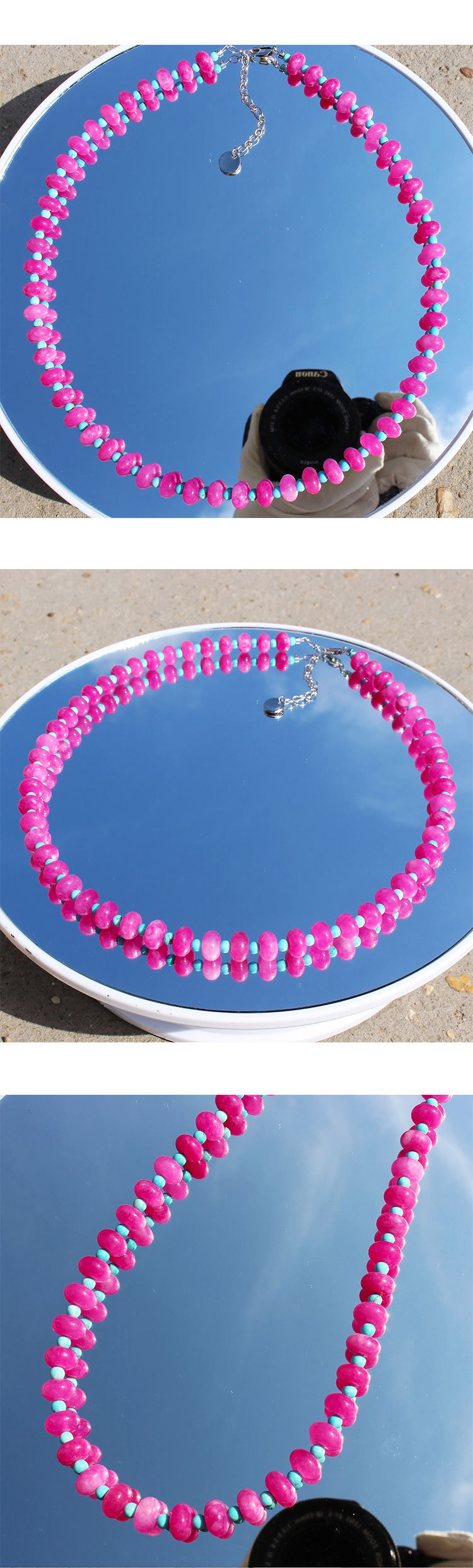 Natural Stone Blue Pine Simple Style Classic Style Beaded Round Necklace display picture 2