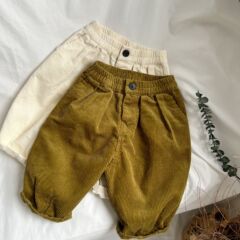 GL-kids韓版春季新款兒童單顆扣燈芯絨9分褲男女寶中性哈倫氣球褲