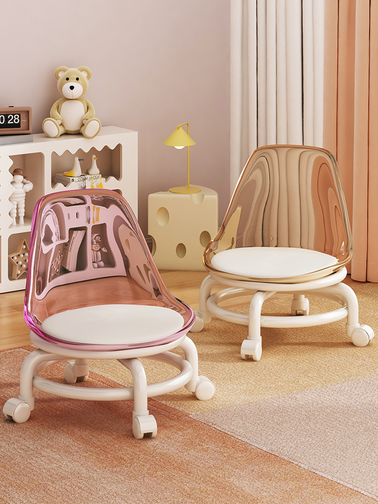 Swivel Low Stool Plastic Transparent Chair Living Room Seam Stool Toddler Bench Home Children's Small Stool with Wheels