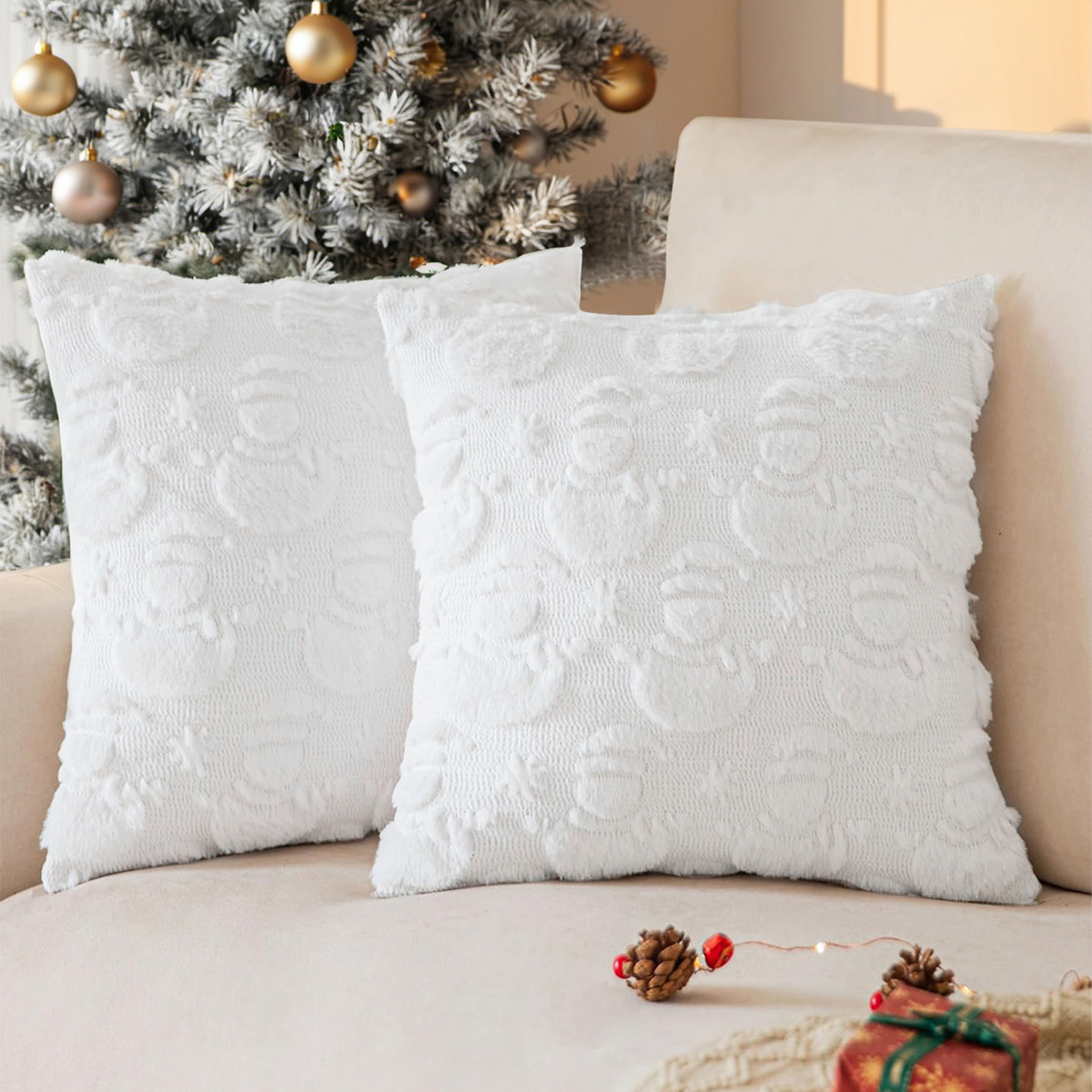 Funda de almohada de muñeco de nieve de Navidad transfronteriza de Amazon Funda de almohada de Navidad de terciopelo mate de PVE universal