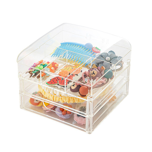 Tabletop plastic mini drawer-style storage cabinet with divided transparent lid hair clip hair pin hair tie hair accessory storage box