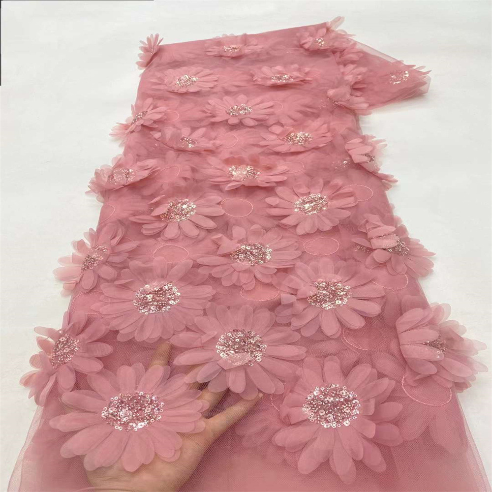 Moda 3D decal tridimensional bordado tela de encaje vestido de estilo francés transparencia de moda de tela de encaje