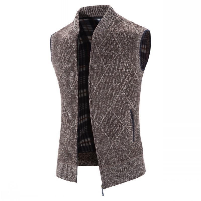 Amazon Foreign Trade New Men's Collar fleece-lined Thickened plus size Diamond Pattern Sweater Cardigan Vest Amazon Foreign Trade New Men's Collar fleece-lined Thickened plus size Diamond Pattern Sweater Cardigan Vest
