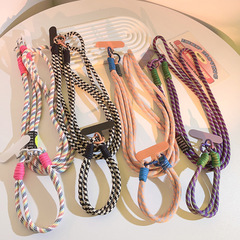 網紅ins彩色編織繩斜跨手機鏈戶外掛脖帶短款手機掛繩diy墊片配件