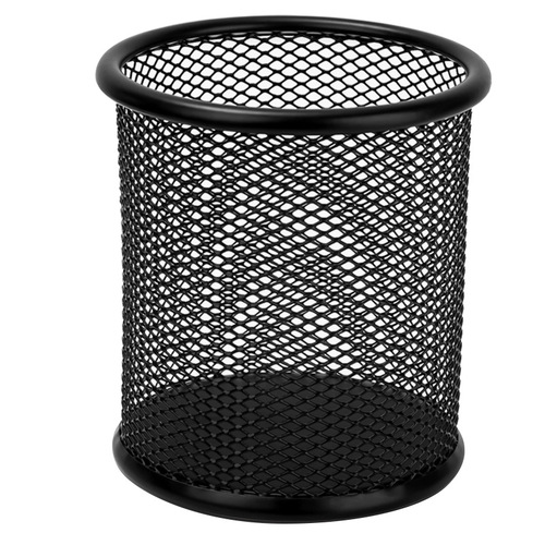 Wholesale Deli Stationery 9172 Pen Holder Metal Iron Mesh Round Office Desk Storage Hollow Black Pen Holder