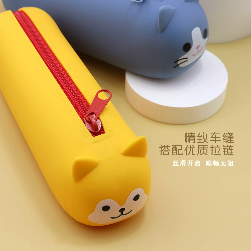 Cartoon silicone handheld cute capacious pencil case, universal storage bag for students, new collection, fall protection