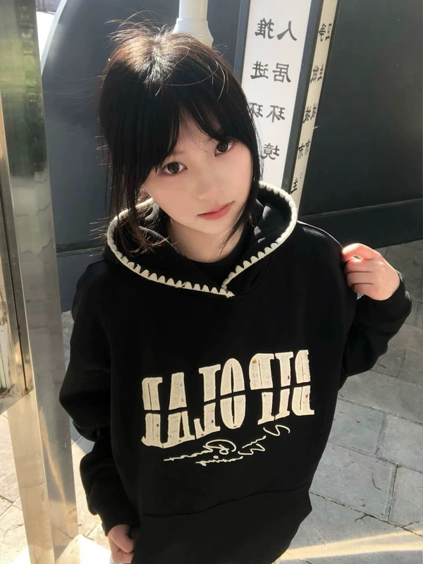 韩国学院风薄款oversize设计感小众帽衫外套女秋季潮牌连帽卫衣潮|undefined