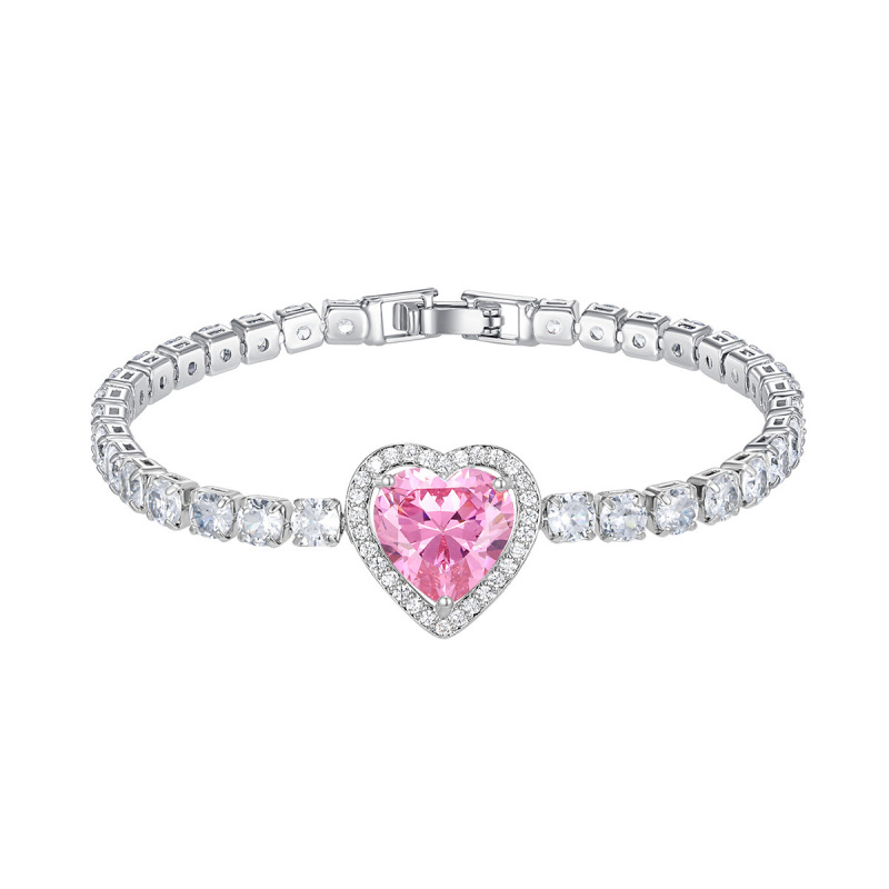 Full Diamond Pink Heart Zircon Tennis Bracelet, European and American Light Luxury High-End Jewelry, Wholesale from the Source Factory Full Diamond Pink Heart Zircon Tennis Bracelet, European and American Light Luxury High-End Jewelry, Wholesale from the Source Factory