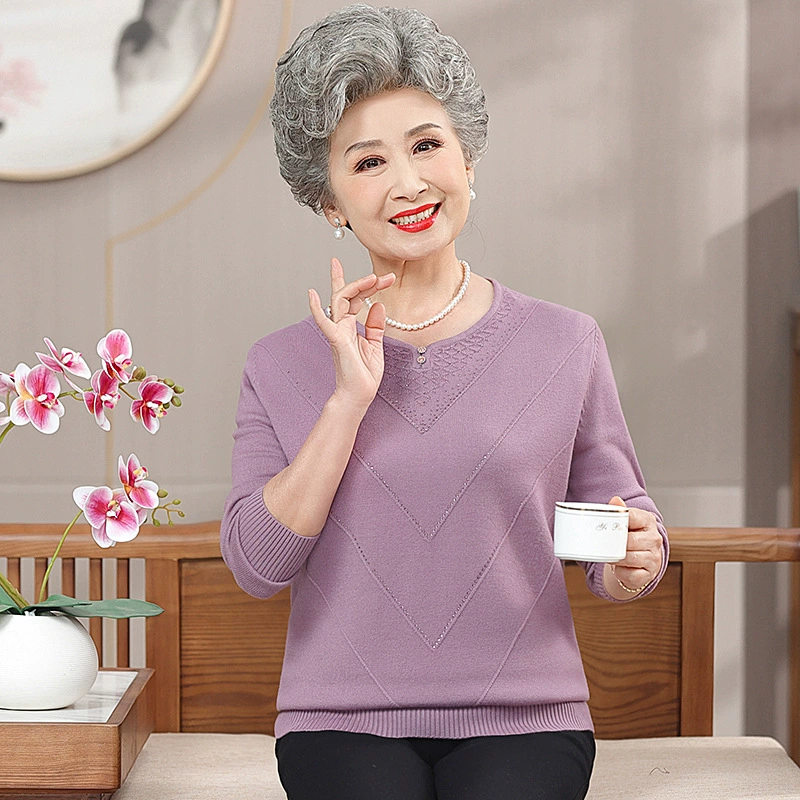 Люди среднего и пожилого возраста весенне-осенний женский вязаный свитер мама свитер бабушка осенний костюм 60 лет миссис 70 пожилая одежда с длинными рукавами