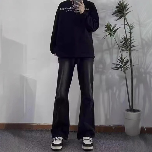 Black skinny jeans for men, spring and autumn, slimming straight tube, cool and stylish, high-end American retro long pants 