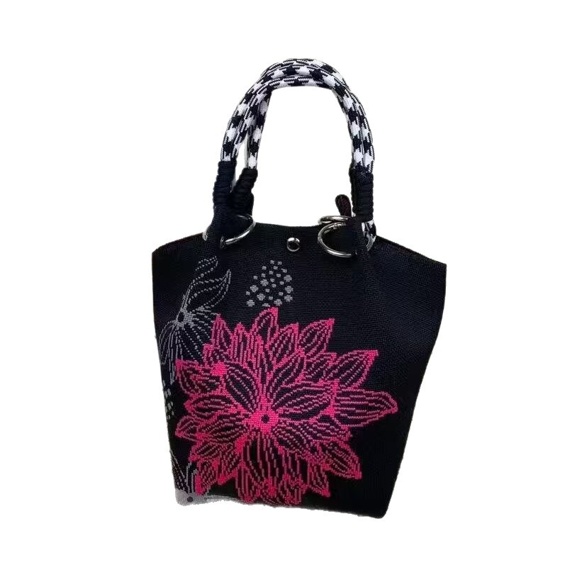 Flores frescas bolsas de cubo coreanas de punto adorables bolsas de mano de gran capacidad de fábrica de bolsas de mano image 5