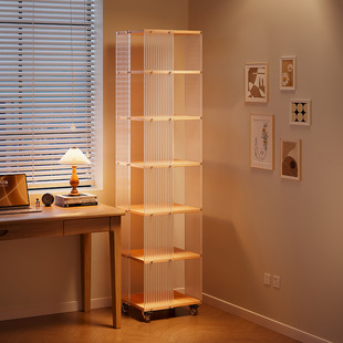 Acrylic Rotating Bookshelf 360-degree Desk Side Storage Rack Floor Storage Removable Solid Wood Eco-board Bookcase
