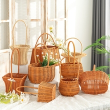 仿藤编手提花篮铁艺造型鲜花绿植篮子手编织小花篮客厅装饰摆件
