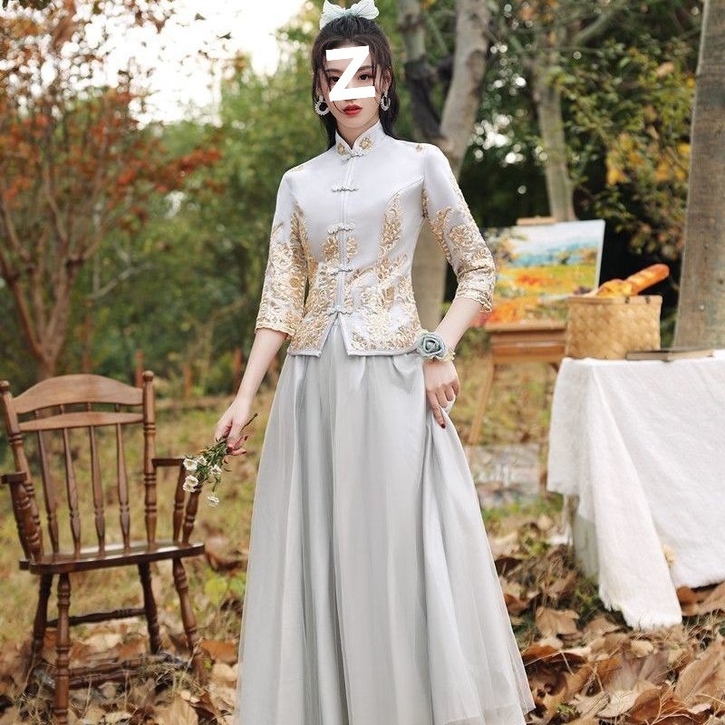 新中式伴娘服礼服轻奢小众高端香槟色改良两件套装姐妹裙日常可穿|undefined