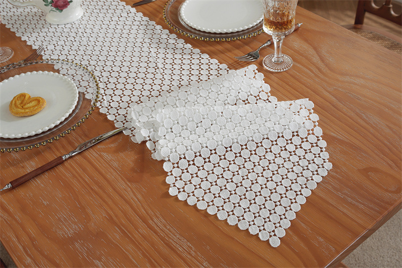 Rustic Romantic White Hollow Floral Lace Table Runner Decor_voghion.com