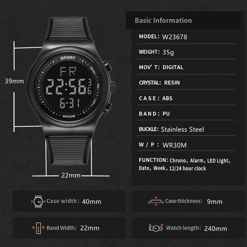 Reloj deportivo de moda masculino y femenino estudiante de secundaria juventud simple moda impermeable luminoso multifuncional reloj electrónico masculino