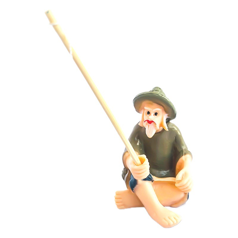 Adorno de Jardinería para Pecera Pequeña, Diseño de Anciano Pescador, Decoración de Jiang Taigong, Maceta, Adorno Creativo de Pescador