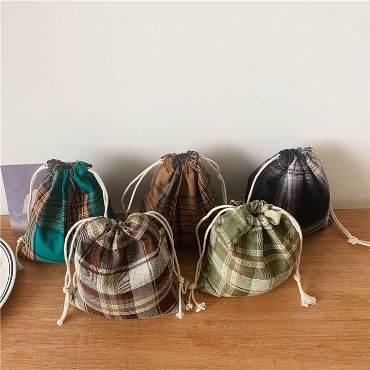 07221 Japanese-style simple polyester-cotton drawstring storage bags, candy bags, polyester drawstring bags wholesale, trendy hand-carry details Picture