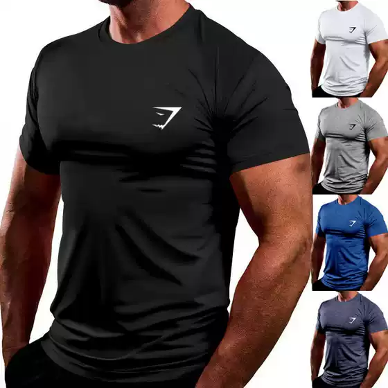 2025 Summer New Cross-Border Tk Men's Sports T-Shirt Muscle Brothers Training Fitness Quick-Drying Clothing Elastic Short-Sleeved