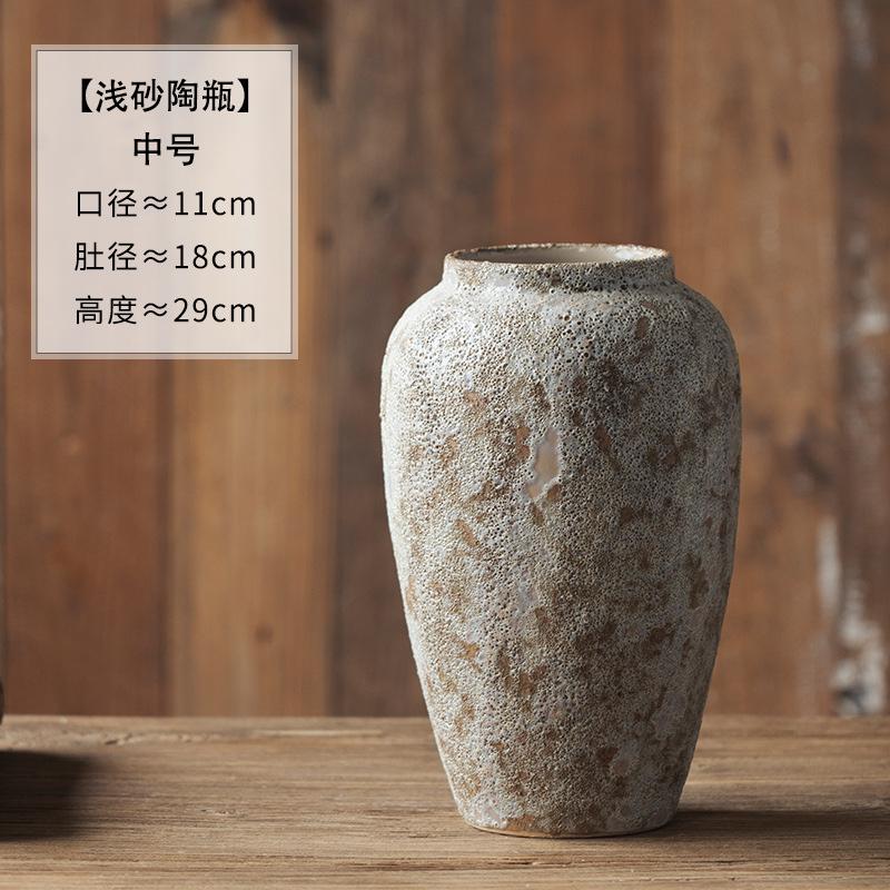 Jingdezhen se sorprendió por el silencio de la porcelana azul y blanca Zen jarrón de cerámica marrón claro moteado barro grueso jarrón de cerámica ambiente retro flores de arte image 8
