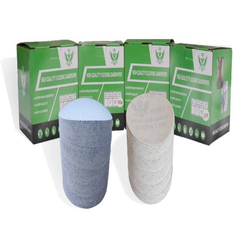 5寸植绒砂纸 三鹰圆盘砂纸自粘拉绒片汽车腻子打磨片木工干磨沙纸