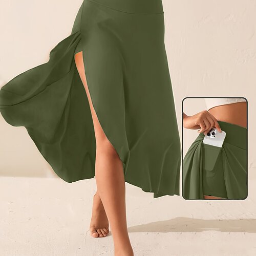 Women's European and American Unstructured Elegant Hemline Flowy Fashion Solid Color Midi Dress
