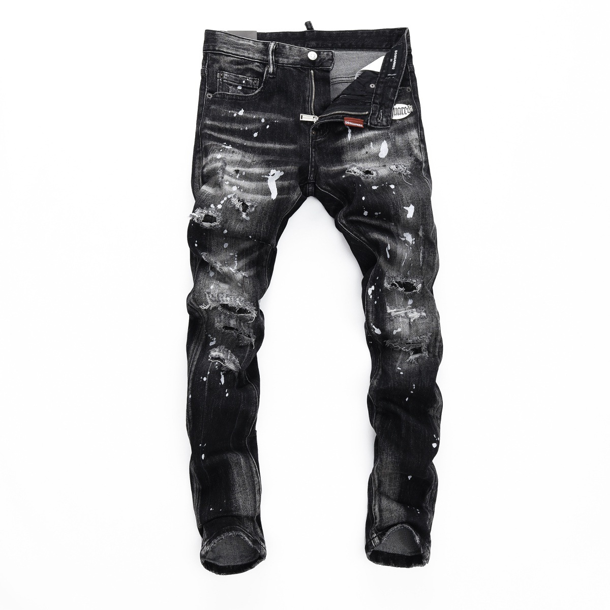 Other Jeans Slim Washed Scratched Paint Black Gray