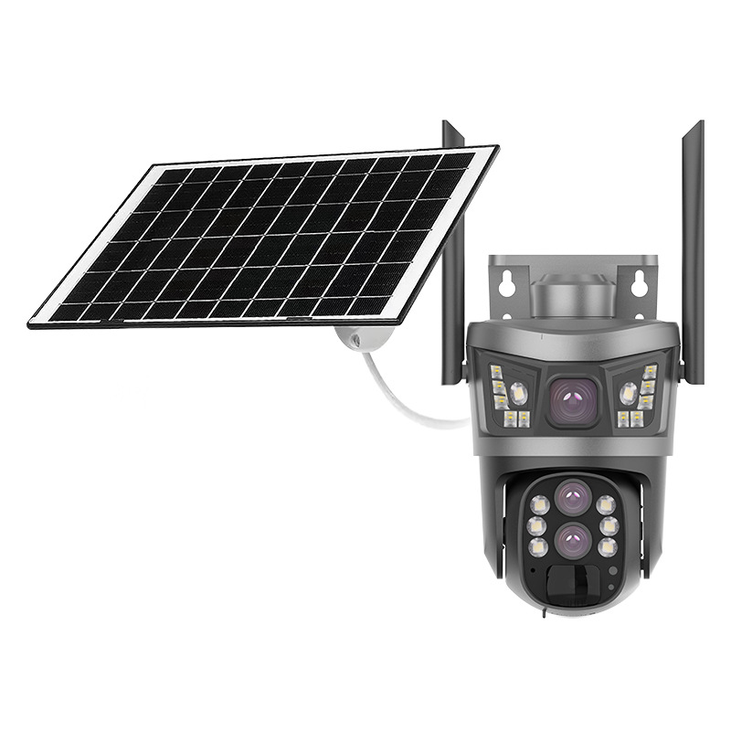 太阳能4G全景V380监控器无线手机远程室外双镜头枪球联动双