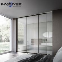 铝合金电动推拉门厨房阳台商铺感应门隔音隔断钢化玻隔断门智能