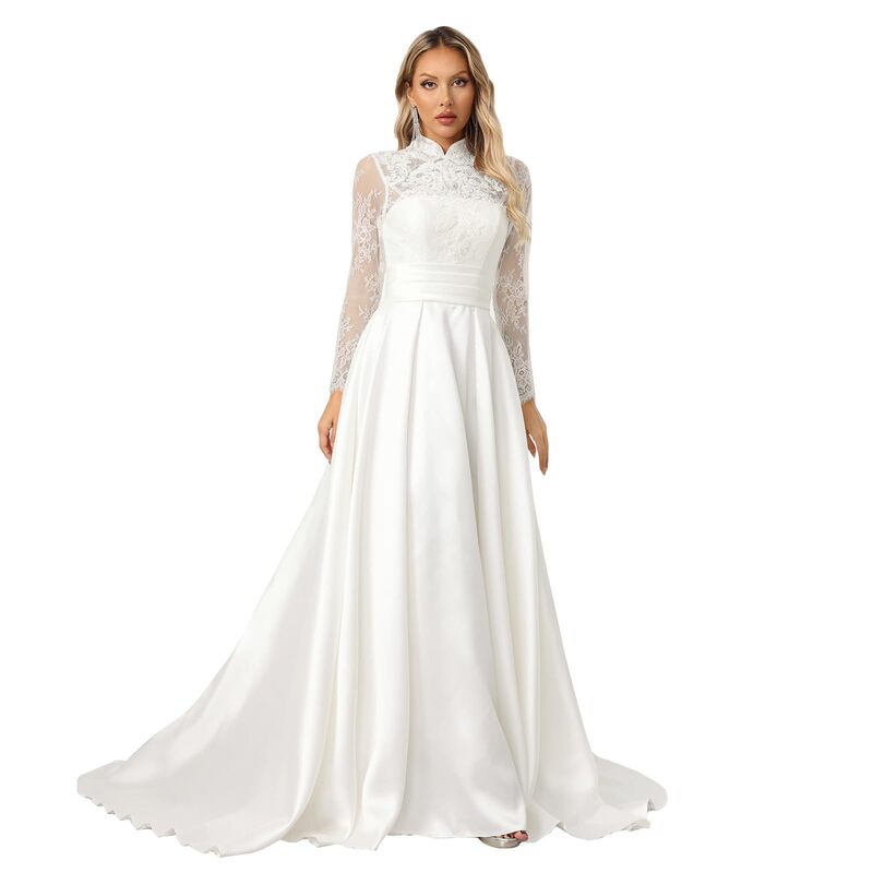 Amazon supply: High-end, elaborate lace train wedding dress, elegant gown, vintage long-sleeve, light luxury, suitable for outdoor travel photography Amazon supply: High-end, elaborate lace train wedding dress, elegant gown, vintage long-sleeve, light luxury, suitable for outdoor travel photography