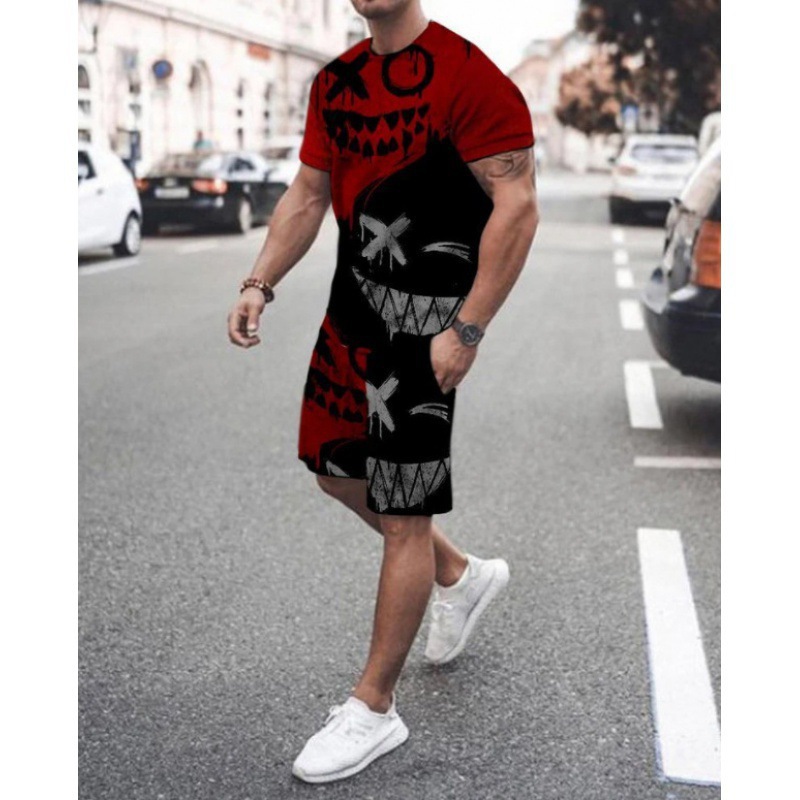 2023 verano transfronterizo camiseta 3D europea y americana manga corta pantalones cortos de dos piezas deportivos casuales para hombres