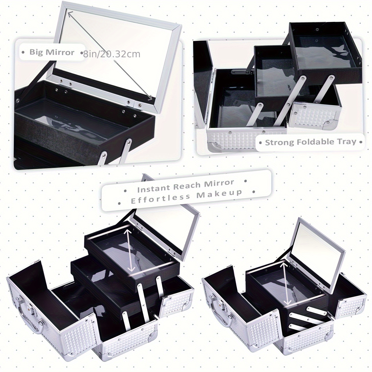 Maletín de Maquillaje con Espejo de Metal Gran Capacidad con Luz para Maquilladores