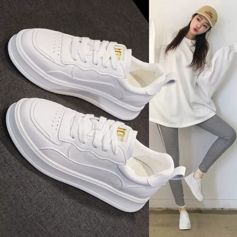 Кожаные белые кроссовки для женщин 2025: универсальные, спортивные, повседневные, легкие, в корейском стиле, модные, трендовые, для повседневной носки