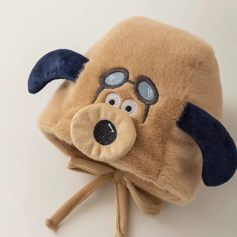Bonito sombrero de peluche de perro volador, sombrero de oídos caliente de invierno para bebés, niñas y niños, sombrero de rayos peludos a prueba de frío, lindo