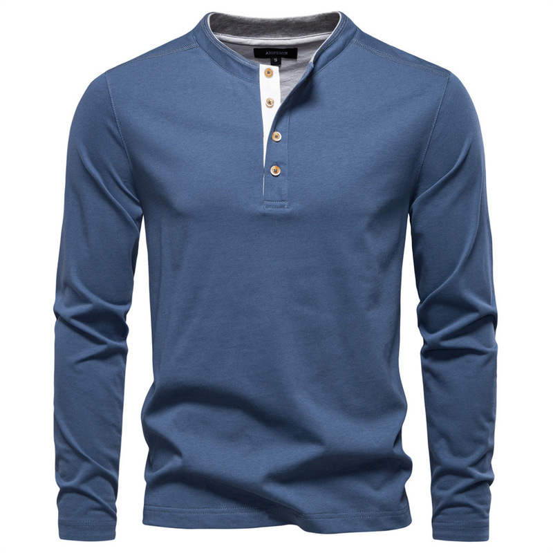Men's T-Shirt with Collar, Autumn New Henley Base Shirt, Color-Blocking Business Casual Cross-Border 2025 Men's Long Sleeve Men's T-Shirt with Collar, Autumn New Henley Base Shirt, Color-Blocking Business Casual Cross-Border 2025 Men's Long Sleeve