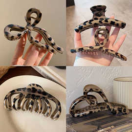 新款韩系豹纹蝴蝶结光版抓夹高级感秋冬复古时髦百搭简约鲨鱼夹女