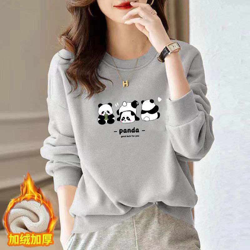 high quality Chinese Cotton Sweatshirt Women's Loose Autumn and Winter fleece-lined Thickened Letter Printed Simple Casual Round Neck Jacket