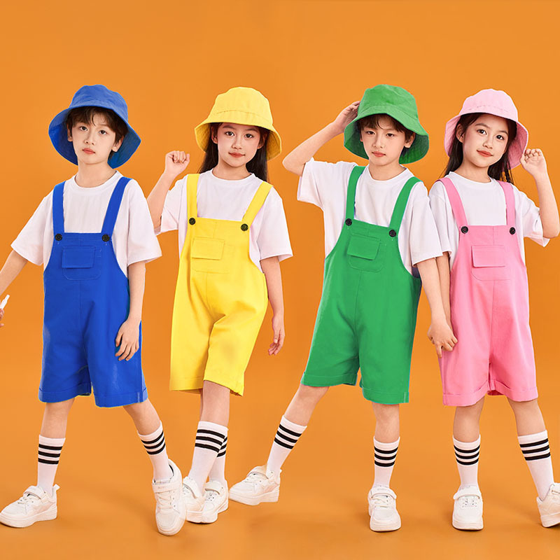 Kindergarten Children's One Performance Clothes Primary School Students' Chorus Clothes Dance Color Strap Shorts suit Children's Cheerleading Clothes