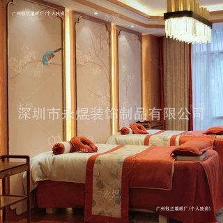连锁美容院背景墙画皮肤管理工作室会所装饰画养生馆中式花鸟壁画