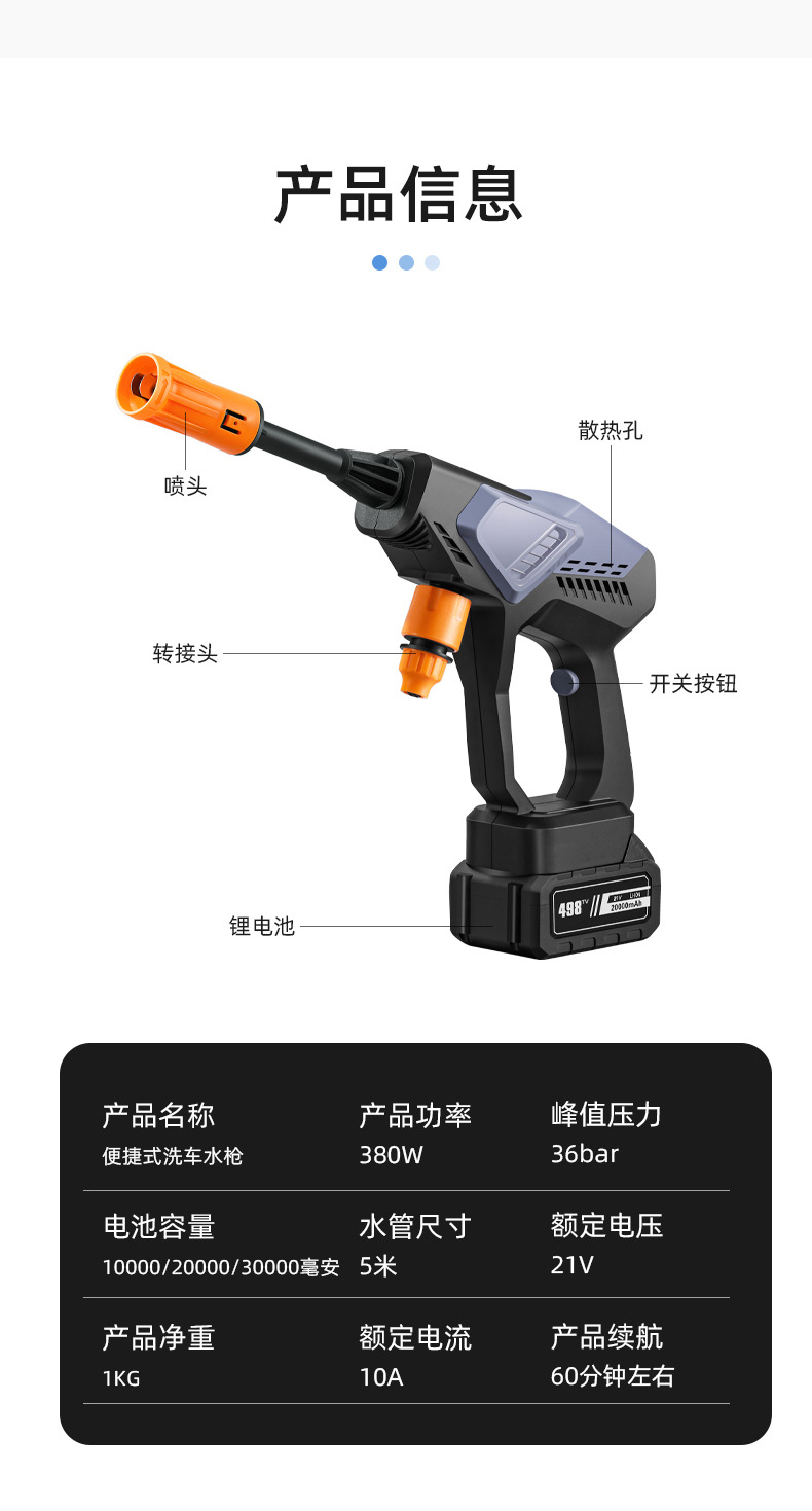 Cross-Border High-Pressure Wireless Car Multi-Function Water Gun, High-Power Cleaning Car Washer, Electric Portable Lithium Battery