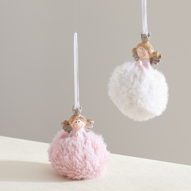 Nuevos productos transfronterizos de madera de peluche rosa chicas colgantes de resina decoraciones de Navidad colgantes de ángel