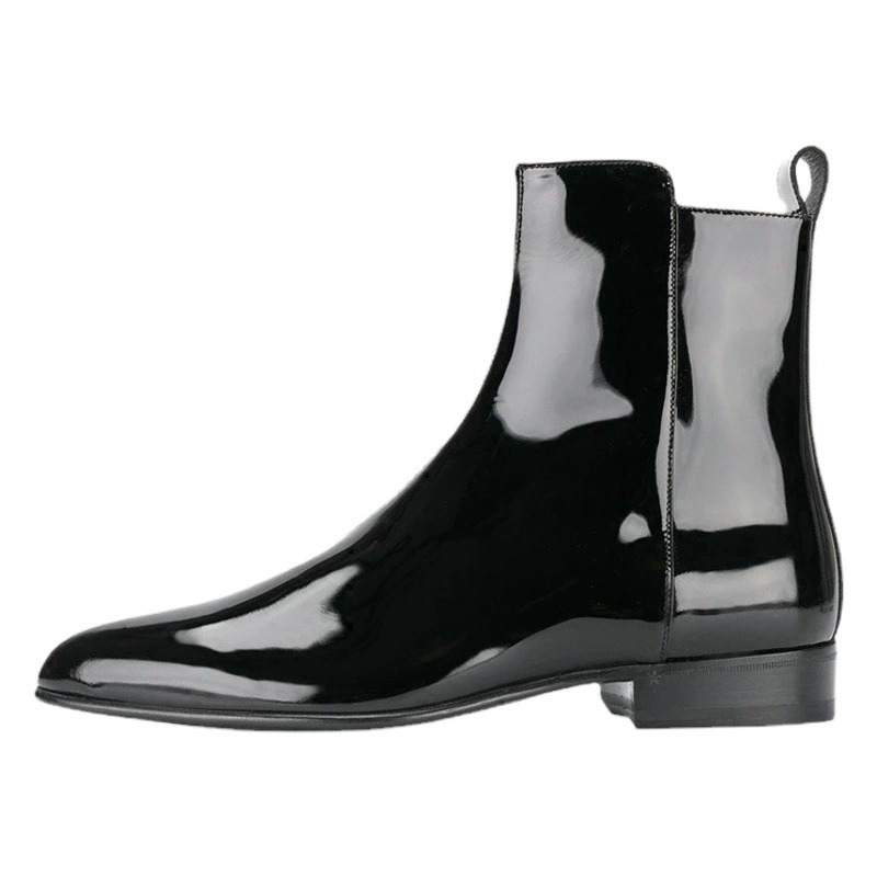 Трансграничная Внешняя торговля Гуанчжоу Мужская обувь CHELSEA BOOT CHELSEA мужские ботинки из лакированной кожи с острым носком, короткие сапоги, модные