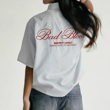 韩国badblood短袖衬衫美式复古条纹简约字母刺绣宽松休闲衬衣男女