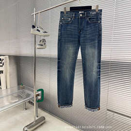 迪家欧货高品质男士老花字母牛仔裤CD家百搭修身小直脚男装牛仔裤