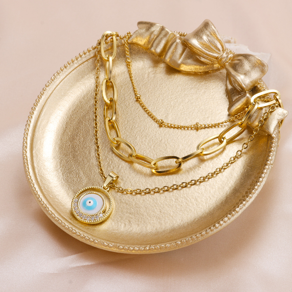 Fashion Eye Titanium Steel Plating Zircon Layered Necklaces 1 Piece