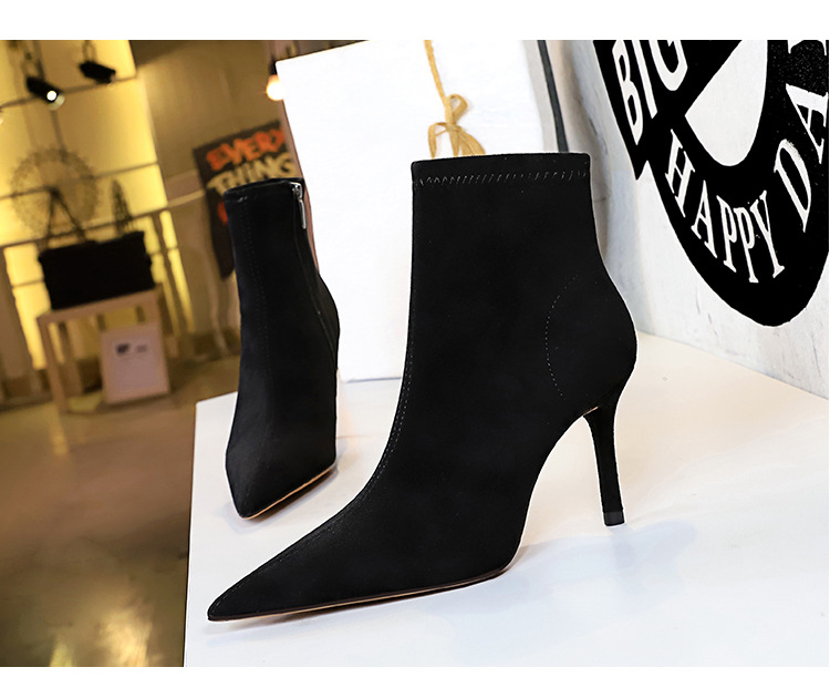 ShoeVault 8788-7 European And American Style Simple Thin Suede Pointed Toe Sexy Nightclub Slimming High Heel Short Tube Women's_vogvips.com