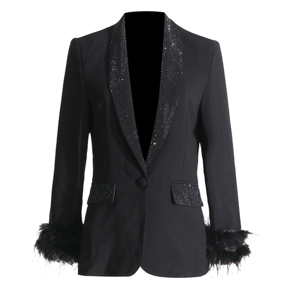 Saco Blazer con Pedrería y Plumas de Poliéster para Mujer