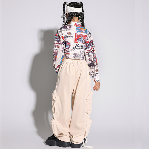 Jazz Dance Costume for Girls: Short-Sleeve Shirts and Work Pants Set for Female Kids, Jazz Minis, Street Dance Performance Fashion Outfits
